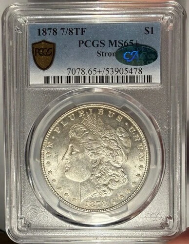 1878年 7/8 テールフェザーズ $1 PCGS MS 65+ CAC モルガン銀貨 - 強い