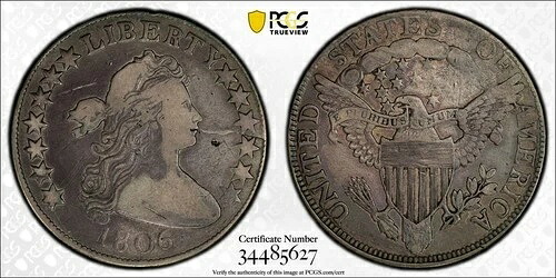 1806 *尖頭6、茎*ドレープ バスト ハーフ ドル *PCGS 良好* O-110 *送料無料!｜WORLD RESOURCE【QUEEN店】