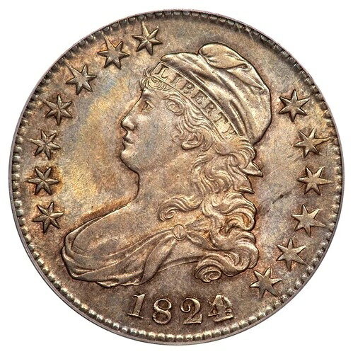 1824 O-103 50セント 様々な日付のキャップドバストハーフダラー PCGS AU58