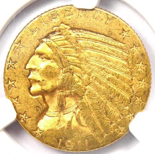 1911-D インディアンゴールドハーフイーグル5ドル金貨 - NGC AU58認定 - 5,700ドル相当｜WORLD RESOURCE【QUEEN店】
