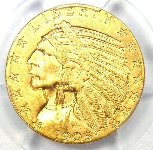 1909-D インディアンゴールドハーフイーグル5ドルコイン - PCGS MS64+ プラスグレード - 6,000ドル相当｜WORLD RESOURCE【QUEEN店】