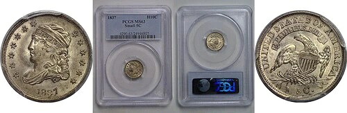 1837年 胸像 ハーフダイム PCGS MS-63｜WORLD RESOURCE【QUEEN店】