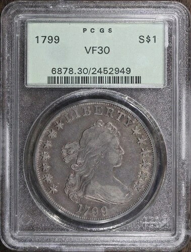 1799 (VF30) 緊急バストシルバードル $1 PCGS OGH-アーリードル!-