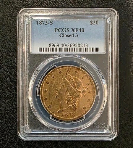 1873年 20ドル クローズド3 リバティヘッド ゴールドコイン PCGS XF40｜WORLD RESOURCE【QUEEN店】