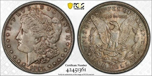1894年 モーガン シルバードル PCGS MS62 希少な日付 わずか11万鋳造 MS 62-｜WORLD RESOURCE【QUEEN店】