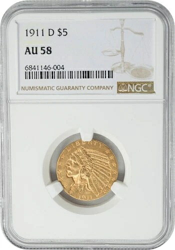 1911-D 5ドル金貨 インディアン AU58 NGC 950326-1｜WORLD RESOURCE【QUEEN店】