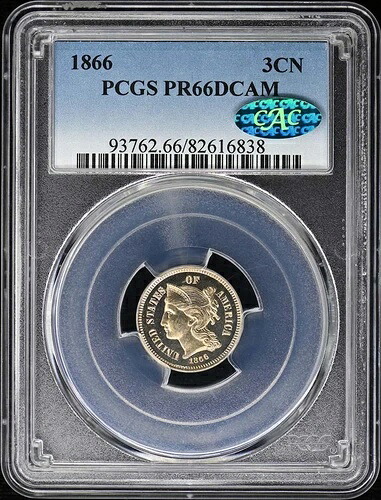1866年 3CN 3セントニッケル PCGS PR66DCAM (CAC)｜WORLD RESOURCE【QUEEN店】