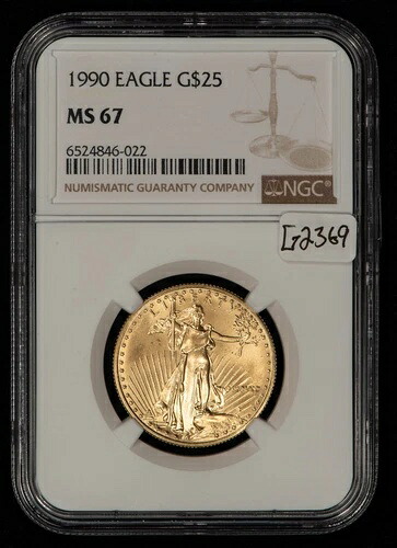 1990年 G$25 1/2オンス ゴールド アメリカンイーグル - 派手なBU - 斑点なし - NGC MS 67 - G2369