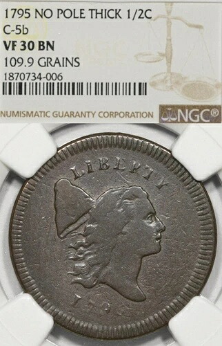 1795 1/2C NGC VF30 C-5b ポールなし プレーンエッジ 厚手リバティキャップ ハーフセント