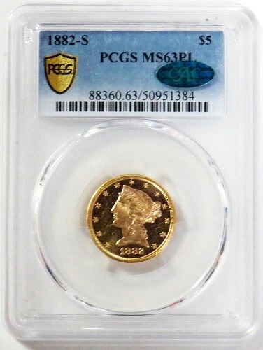 1882年 Sゴールド USA $5 リバティヘッド PCGS MS 63 PL CAC (カメオ)｜WORLD RESOURCE【QUEEN店】