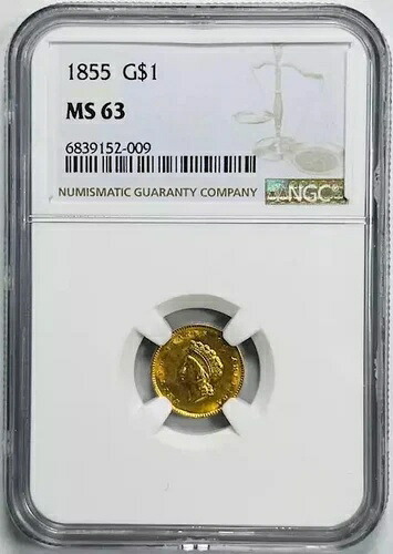 1855年金貨インディアン・プリンセス・ヘッド、スモールヘッド NGC MS-63 タイプ2