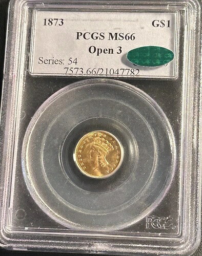 1873年 オープン3 $1 インディアン プリンセス ヘッド ゴールド ドル コイン????PCGS MS66??? (CAC)｜WORLD RESOURCE【QUEEN店】