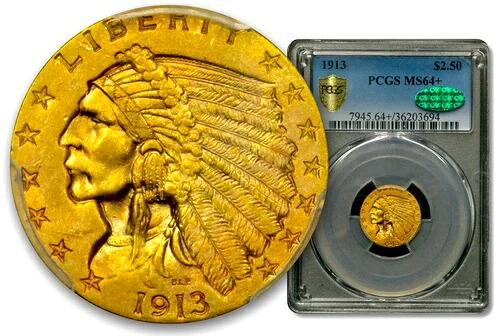 1913-P 2.50ドル金インディアン - PCGS MS64+ PLUS & CAC 希少！ C910｜WORLD RESOURCE【QUEEN店】