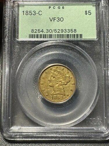 1853-C $5 リバティ ハーフイーグル PCGS VF30｜WORLD RESOURCE【QUEEN店】