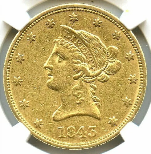 1843 年 10 ドル金イーグル、NGC AU-55、非常に魅力的で素敵で派手な金貨!