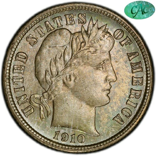 1910-D 10C MS66+ PCGS CAC トーンカラー バーバーダイム｜WORLD RESOURCE【QUEEN店】