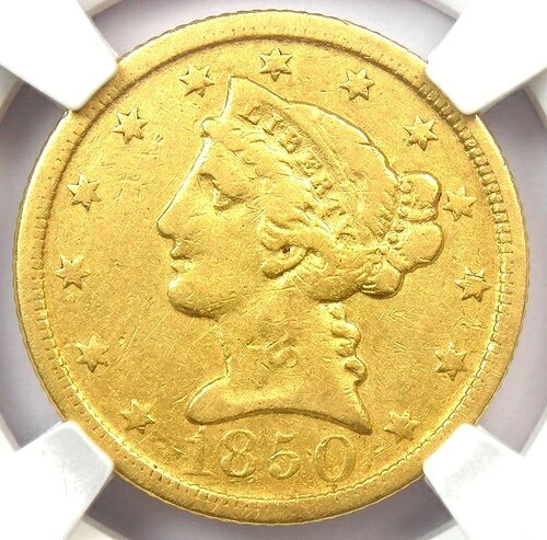 1850-D リバティ ゴールド ハーフ イーグル $5 - NGC XF40 (EF40) - 希少なダロネガ ゴールド コイン!｜WORLD RESOURCE【QUEEN店】