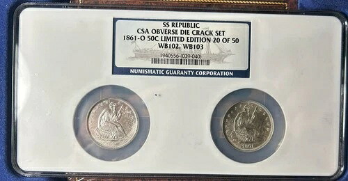 1861-O CSA 表面ダイクラックセット ハーフドル 50セント SS リパブリック WB 102 WB 103 UNC｜WORLD RESOURCE【QUEEN店】
