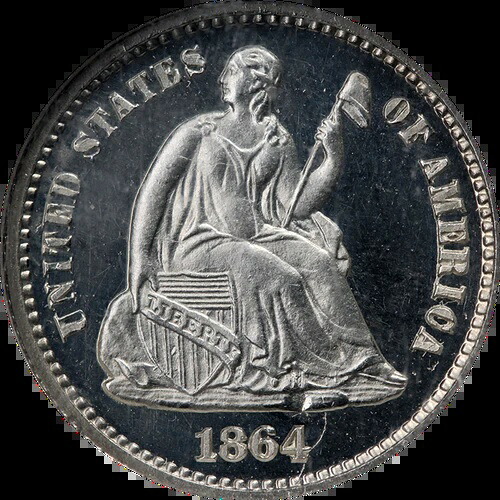 1864年 シーテッド・リバティ ハーフダイム プルーフ NGC PF65 ウルトラカメオ 素晴らしい外観｜WORLD RESOURCE【QUEEN店】
