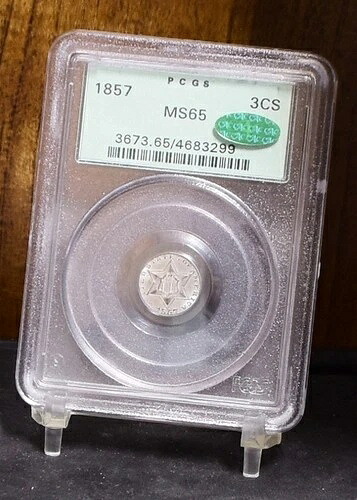 1857年 3CS 3セント銀貨 - PCGS OGH MS65 CAC 詳細 (#60068-L)｜WORLD RESOURCE【QUEEN店】