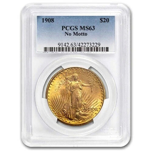 1908年 20ドル セント・ゴーデンズ ゴールド ダブルイーグル モットーなし MS-63 PCGS｜WORLD RESOURCE【QUEEN店】