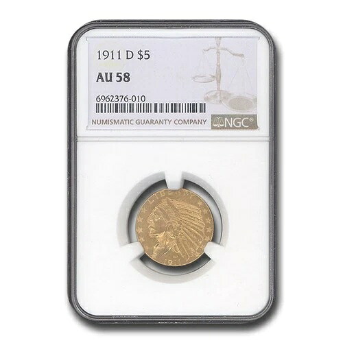 1911-D $5 インディアンハーフイーグル AU-58 NGC｜WORLD RESOURCE【QUEEN店】