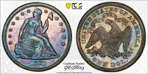 1873年 $1 自由の女神座像 シルバードル 純正-UNCディテール（洗浄済） PCGSトーン-｜WORLD RESOURCE【QUEEN店】
