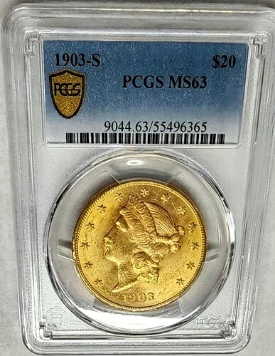 チョイス 1903-S $20 ゴールド リバティ ヘッド ダブル イーグル PCGS MS-63 GS 未使用!!!