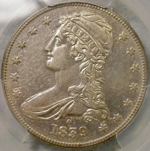 1839年 Oキャップ バスト シルバー ハーフドル レアシャープ ドレーパー フェザーヘア PCGS AU デトル-｜WORLD RESOURCE【QUEEN店】