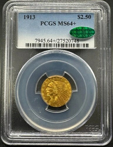 1913年 $2 1/2 リバティゴールド クォーター イーグル PCGS MS64+ CAC 09XXGB25-|WORLD RESOURCE【QUEEN店】
