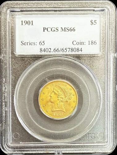 1901年 アメリカ合衆国 5ドル金貨 リバティヘッド ハーフイーグル PCGS MS 66 PQ｜WORLD RESOURCE【QUEEN店】