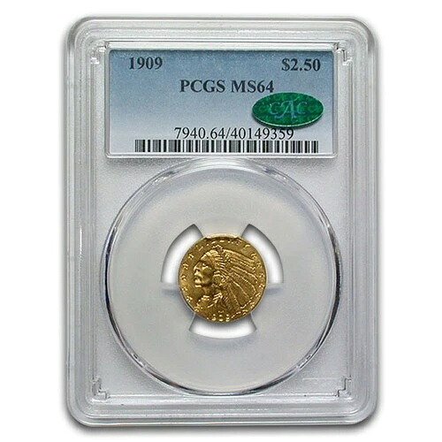 1909年 2.50ドル インディアンゴールド クォーターイーグル MS-64 PCGS CAC｜WORLD RESOURCE【QUEEN店】