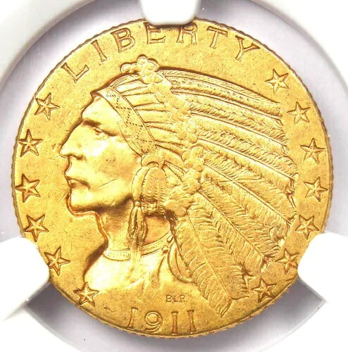1911-D インディアン ゴールド ハーフイーグル $5 ゴールドコイン認定 NGC AU58 - $5,700 値-