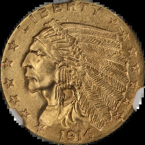 1914-P インディアンゴールド $2.50 NGC MS64 素晴らしい目を引く強いストライク