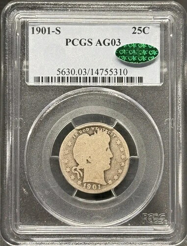 1901年 S バーバー クォーター PCGS AG-3 CAC｜WORLD RESOURCE【QUEEN店】