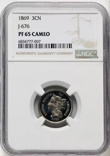 1869 3 セント ニッケル - パターン - Judd-676 - NGC PF65 カメオ - R.4 - 希少!｜WORLD RESOURCE【QUEEN店】