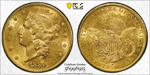 1880年 S リバティヘッド ダブルイーグル PCGS AU-55｜WORLD RESOURCE【QUEEN店】
