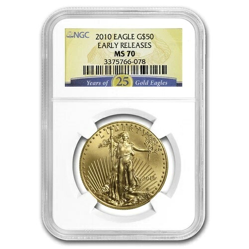 2010 1オンス ゴールド イーグル MS-70 NGC (ER、25周年記念ラベル)｜WORLD RESOURCE【QUEEN店】