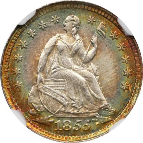 1855年 アローズ シーテッド ハーフダイム H10C NGC MS66｜WORLD RESOURCE【QUEEN店】