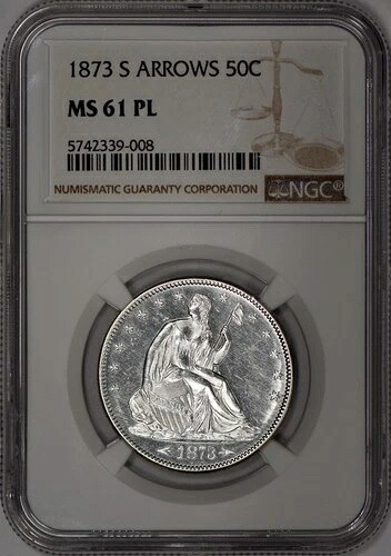 1873-S アローズ シーテッド リバティ ハーフ ドル 50 セント NGC MS61 PL - 強力なミラー!｜WORLD RESOURCE【QUEEN店】