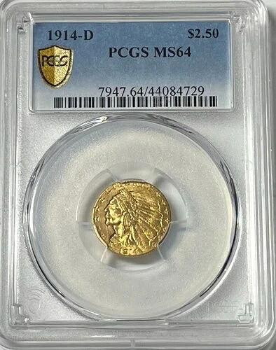 1914-D 2.5ドル金インディアンクォーターイーグル PCGS MS64 - 3番目に希少な美しい無斑点｜WORLD RESOURCE【QUEEN店】