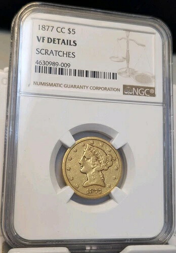 1877-CC 5ドル金貨リバティ NGC VF 詳細、傷あり、カーソンシティの希少なキーデート｜WORLD RESOURCE【QUEEN店】
