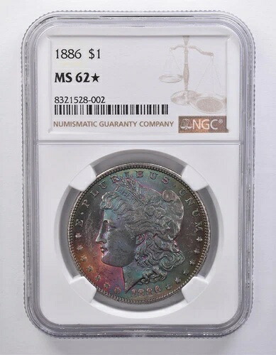 1886年 モルガン銀貨 MS62* STAR NGC レインボートーン *7162｜WORLD RESOURCE【QUEEN店】