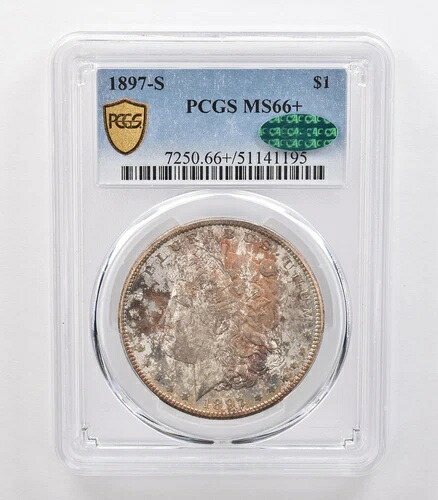 1897-S モーガン銀貨 MS66+ PCGS CAC PQ 美しい色調 *0719｜WORLD RESOURCE【QUEEN店】