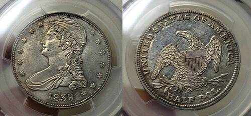 1839年 RE、大きな文字のキャップ付き胸像ハーフドル 50セント PCGS MS 63｜WORLD RESOURCE【QUEEN店】