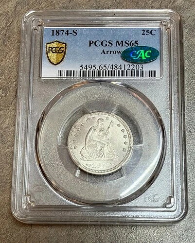 1874-S 着席自由の女神像 25セント硬貨 PCGS MS65 CAC｜WORLD RESOURCE【QUEEN店】