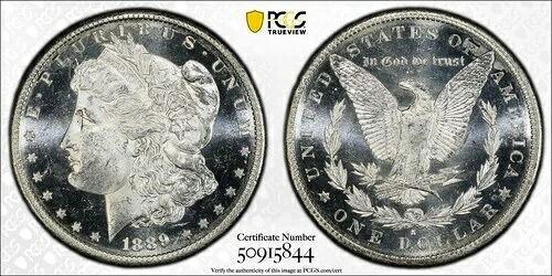 1889年-S モーガンシルバードル $1 PCGS & CAC MS 63 ディープミラー プルーフライク (DMPL)-｜WORLD RESOURCE【QUEEN店】