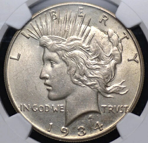 1934年 ピースダラー NGC MS 61 グレードとしては非常に良好で、下地の光沢も良好