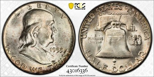 1953年 P PCGS MS66+FBL フルベルライン フランクリン ハーフダラー｜WORLD RESOURCE【QUEEN店】