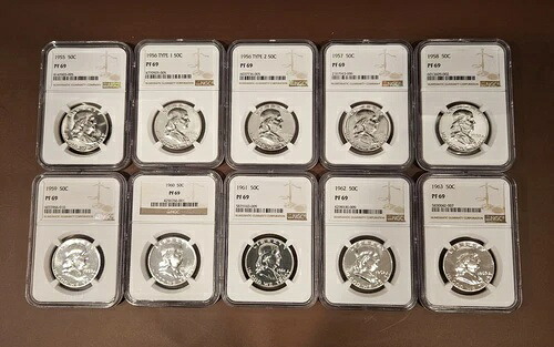1955 - 63 フランクリン ハーフダラー プルーフセット NGC PF 69 (10枚)｜WORLD RESOURCE【QUEEN店】